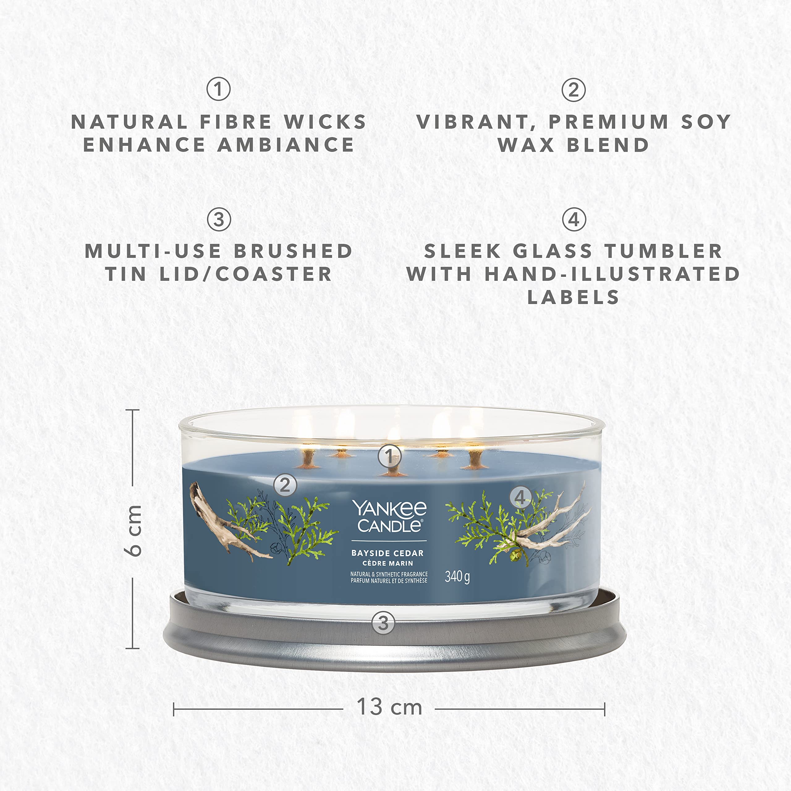 Yankee Candle Signature Duftkerze | Bayside Zedernholz Multi-Docht Tumbler Kerze | Sojawachs-Mischung lang brennende Kerze | Perfektes Geschenk für Frauen