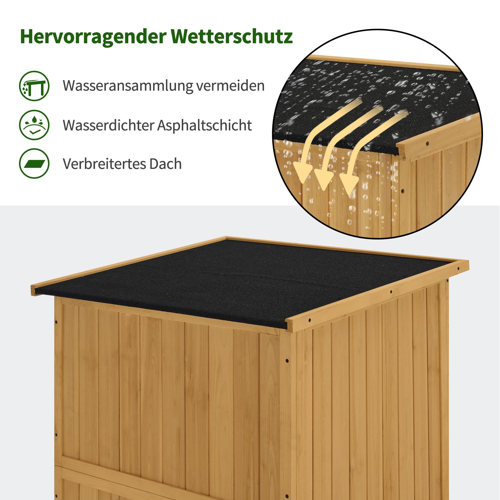 M MCombo Holz Gartenschrank Outdoor Gerätehaus Wetterfest 55×90×169cm Natur