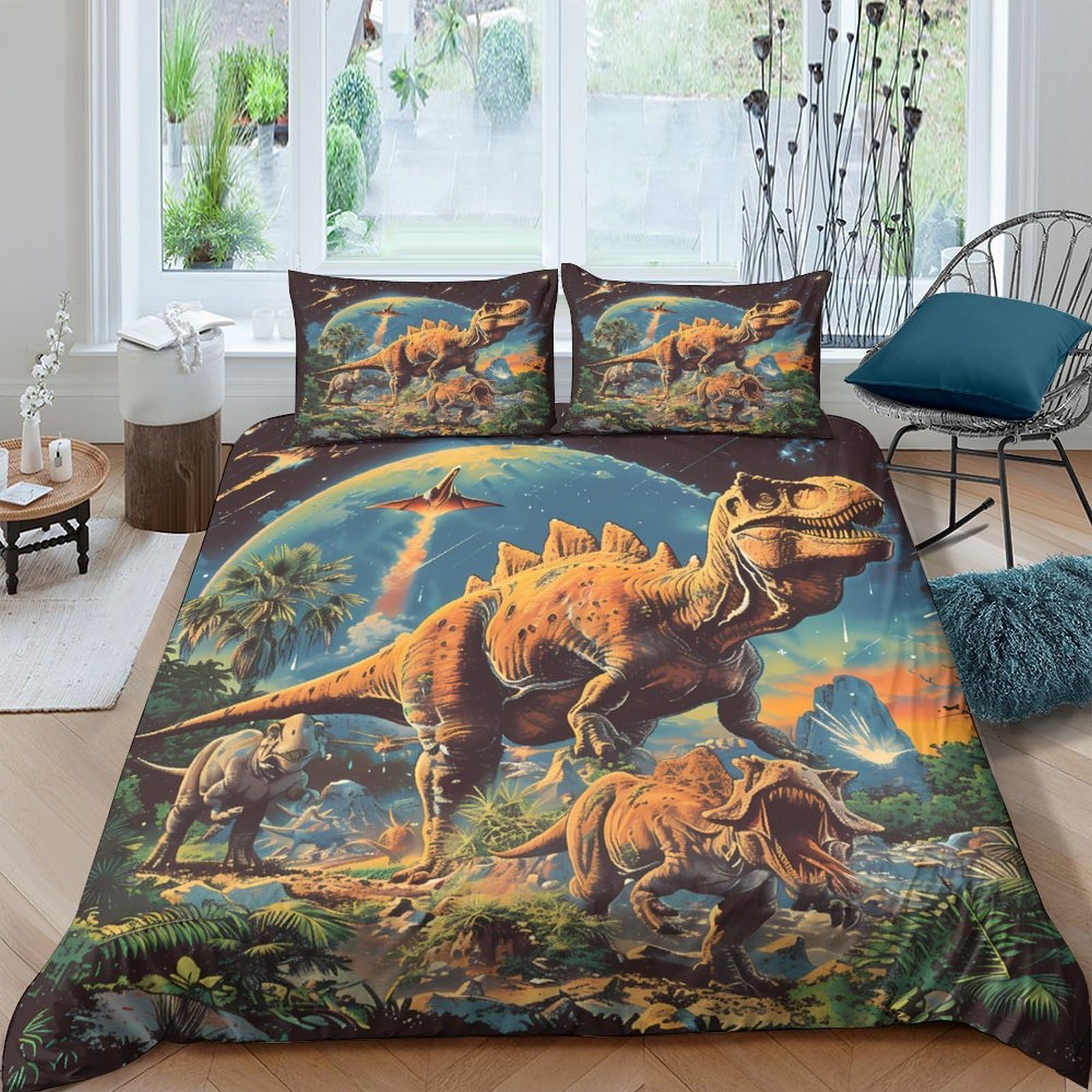 Ctjqhvkz Style-10 3D Printed Dinosaur Forest Fitted Sheet Microfiber Soft Breathable Volcano Scene Mattress Cover For Bedroom Dorm Decor Single（135X200cm）