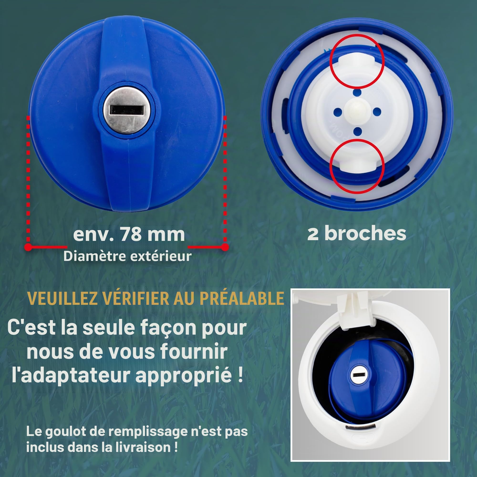 WATERTWIN Adaptateur de réservoir d'eau pour camping | Accessoire caravane campeur | Bouchon de réservoir d'eau avec connexion Gardena (adaptateur pour bouchon de réservoir à 2 broches D: 78)