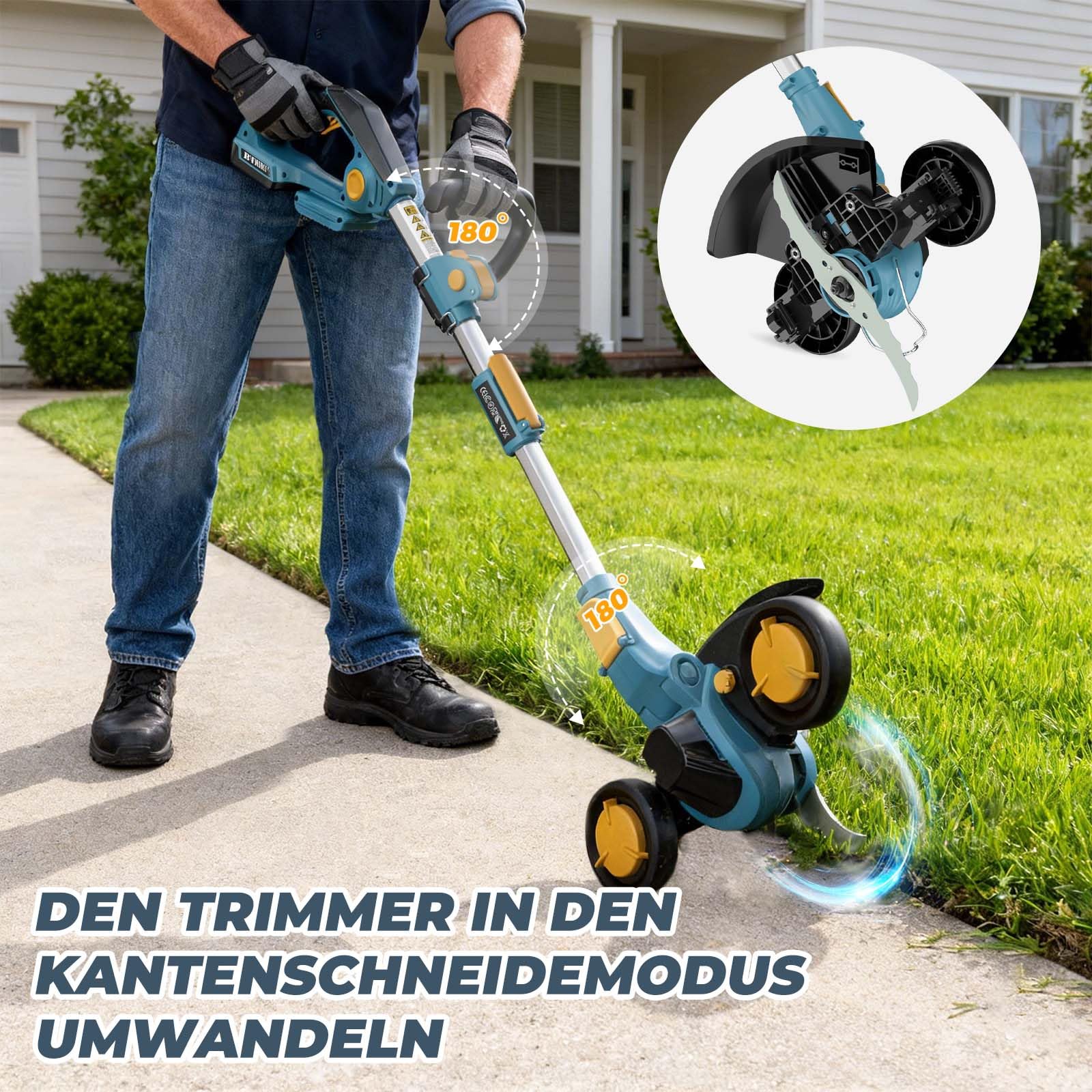 Akku Rasentrimmer für Makita-Akkus, Rasentrimmer mit Unkrautbürste | 2 x 4.0Ah Akku, 4 Klingentypen, Bürstenloser Freischneider, Rasenkantenschneide