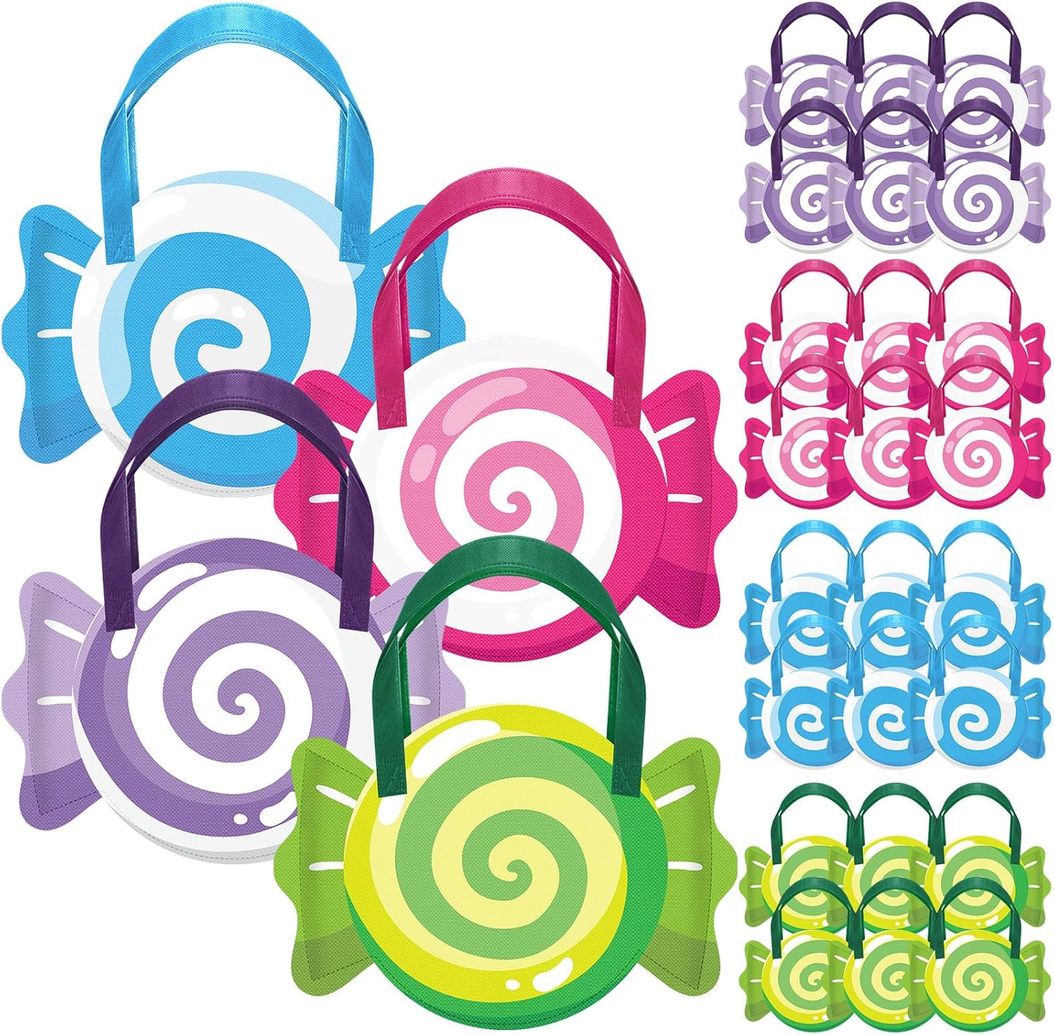 Sweetude 24 Pcs Candy Donut Bags for Party Favors Candyland Party Decoration Mini Non Woven Reusable Lollipop Goodie Bags for Candyland Sweet Princess Birthday Bridal Baby Shower Wedding Gift (Stylish)