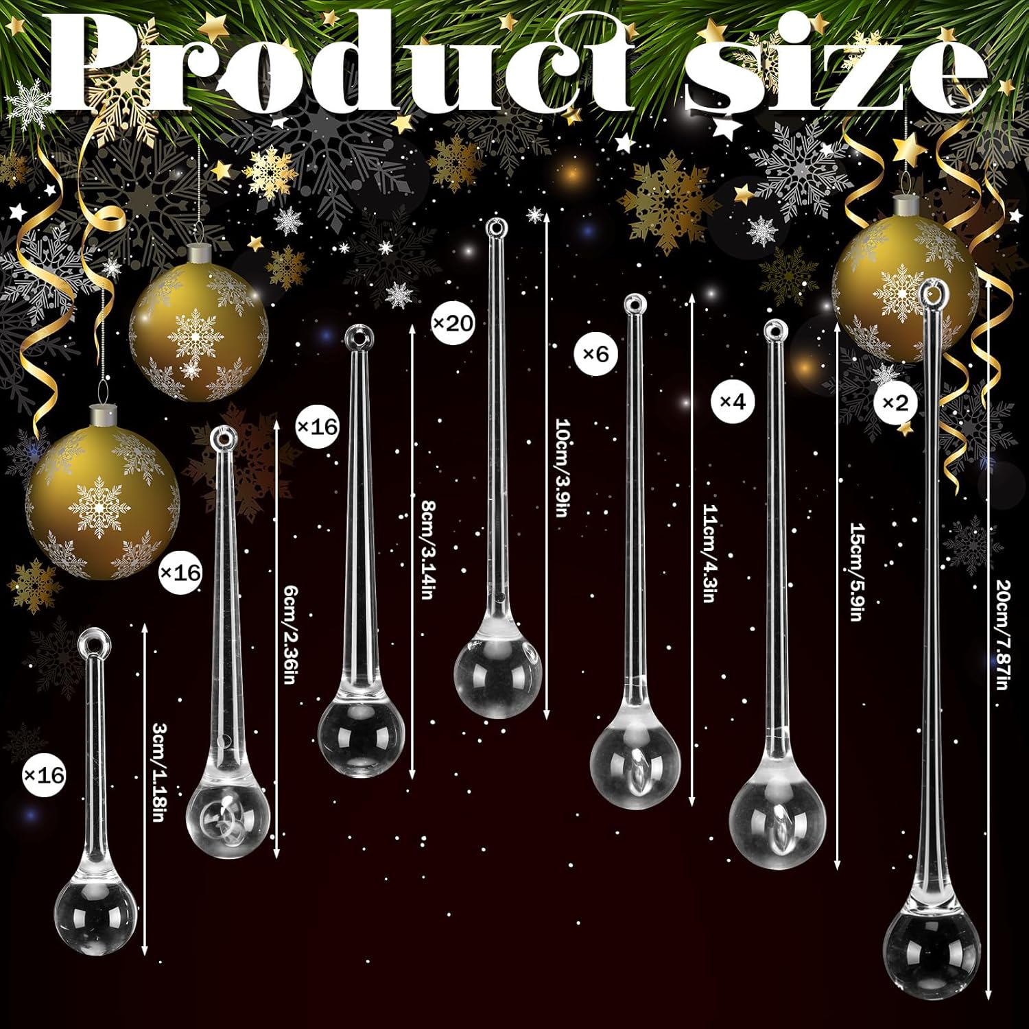 Amyhill 80 Pcs Christmas Teardrop Ornaments, Hanging Acrylic Crystal Raindrop Ornaments for Christmas Xmas Holiday Party Decorations