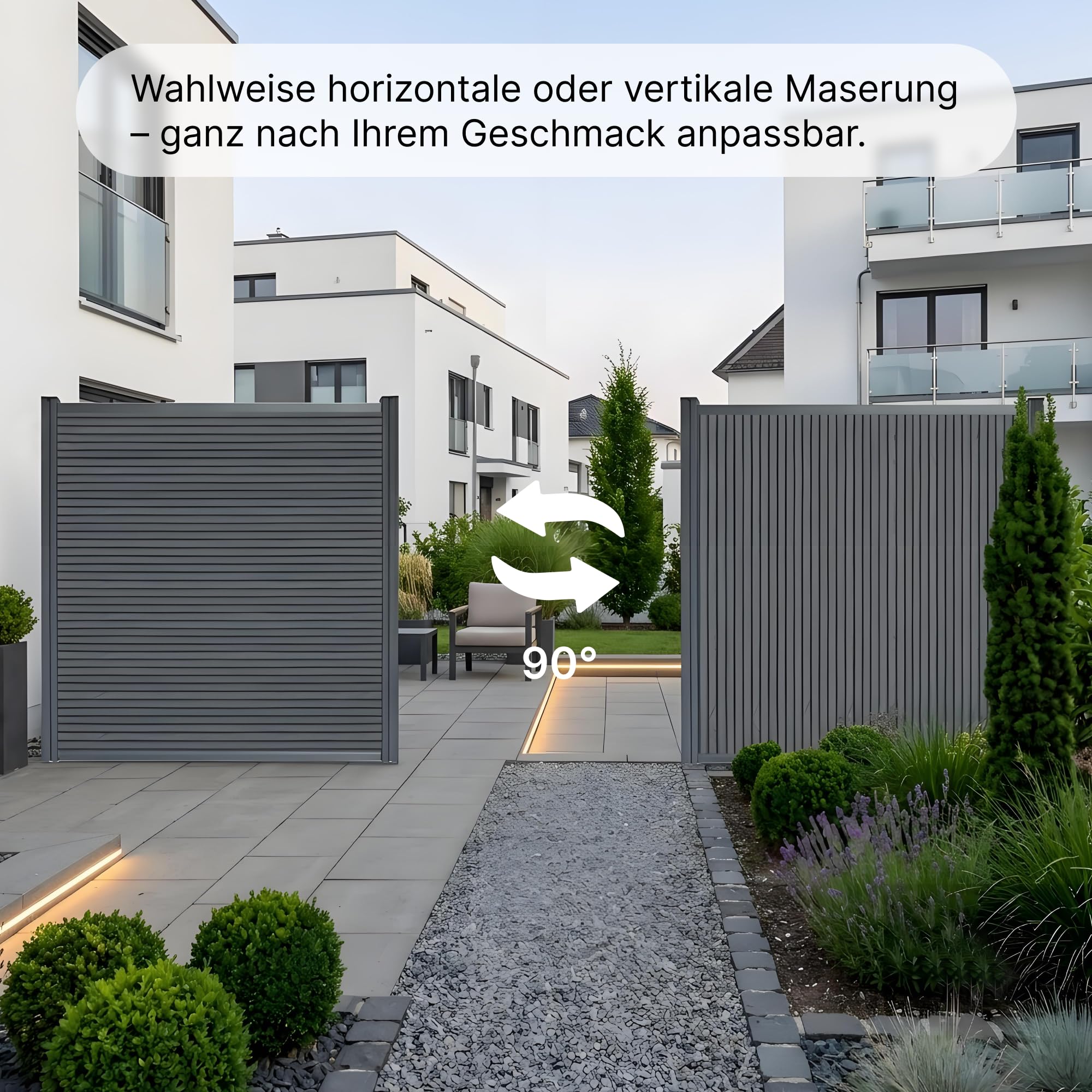 WPC Sichtschutzzaun Komplettset Anthrazit 180x185cm Alu-Pfosten