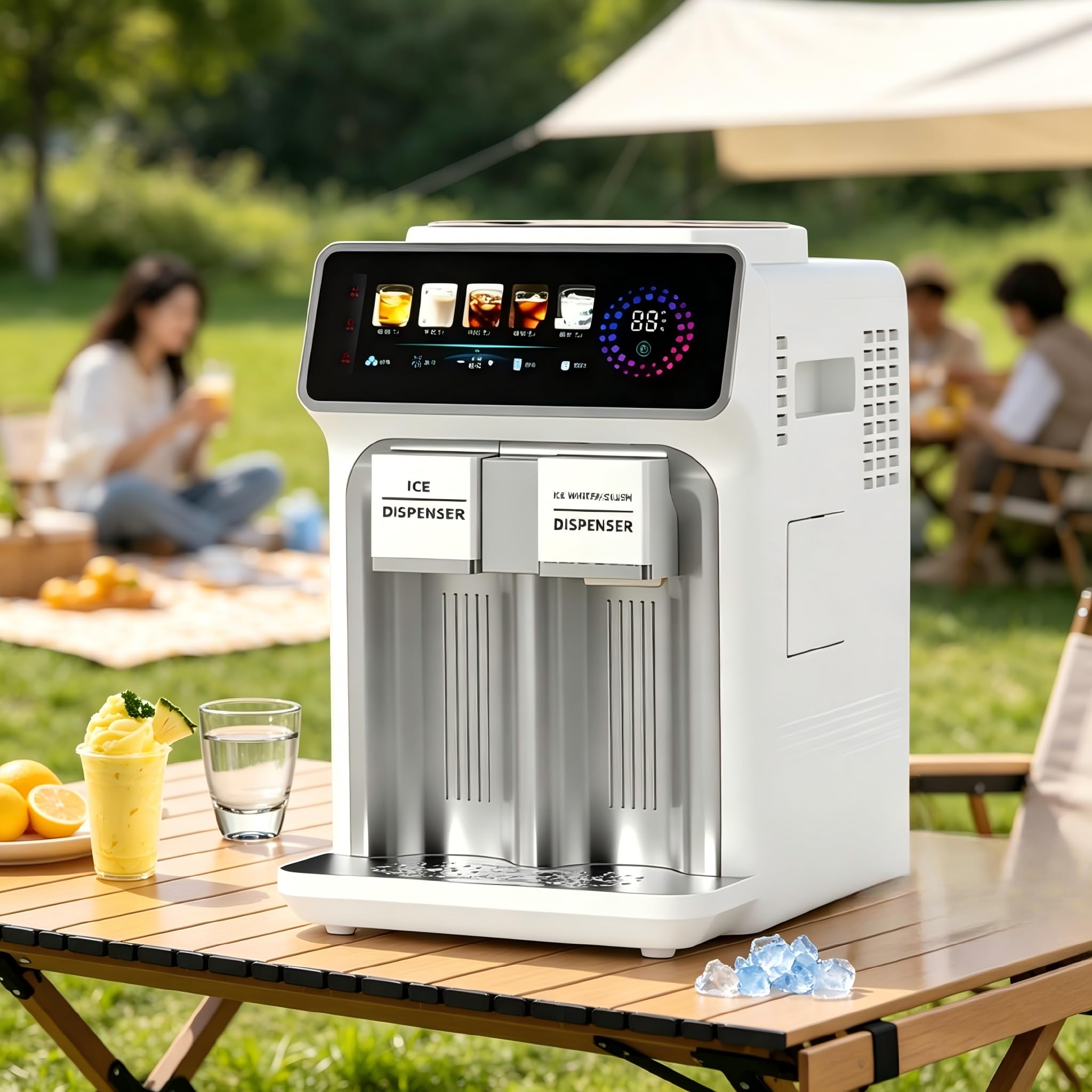 Water Dispenser with Ice Maker, 3-in-1 Countertop Bullet/Crushed ICES & Cold-Water, 15KG (33.07 Lbs)/24H, 12 Cubes/6 Min Fast Ice Making with 1KG (2.20 Lbs) Storage, for Home, Kitchen, Party white