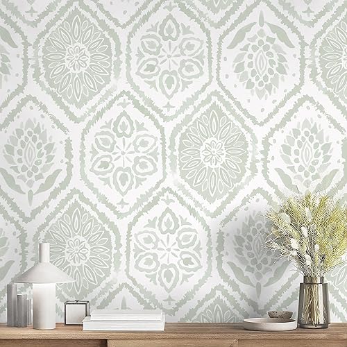 HeloHo Papel tapiz de despegar y pegar, papel de pared verde y blanco, papel tapiz autoadhesivo extraíble moderno de granja para dormitorio, baño,