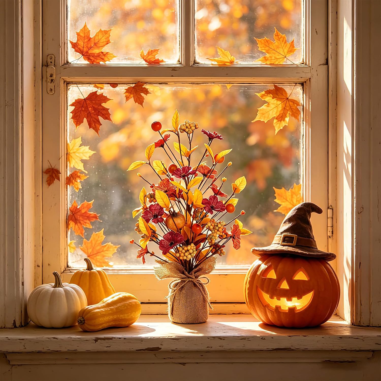 18IN Fall Table Tree Decor for Autume Thanksgiving Home Decorations | Small Artificial Fall Pumpkin Berry Tree, for Harvest Halloween Wedding Indoor Outdoor Party Decorations Holiday Gifts