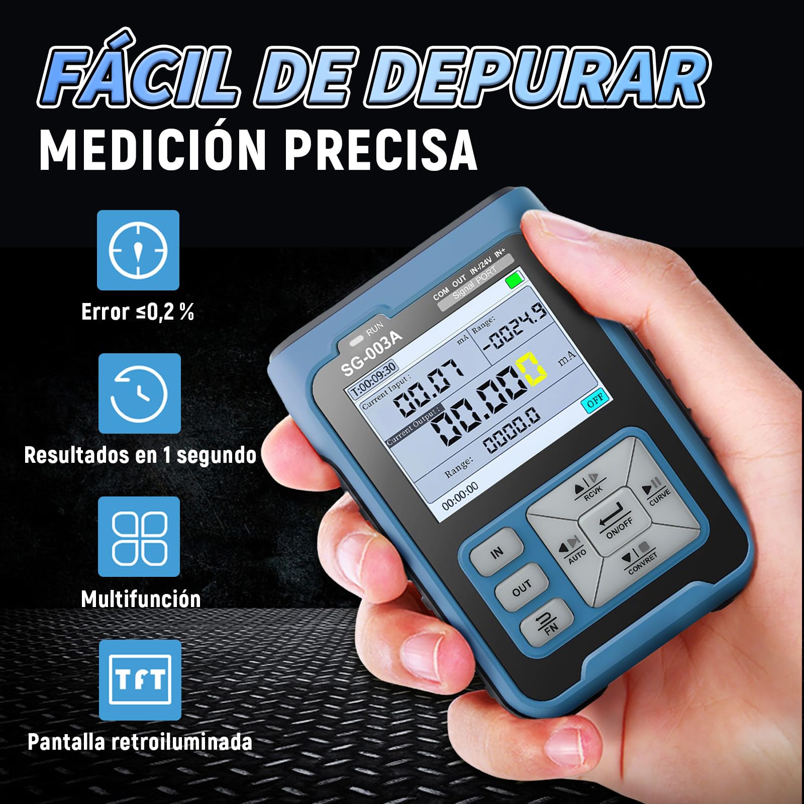 Generador De Señal Portátil SG-003A 4-20mA, Simulador de Voltaje de Corriente Ajustable 0-24V, Curvas Tiempo Real, Valores Predefinidos, Función Programable, Transmisores, Servoválvulas y PLC