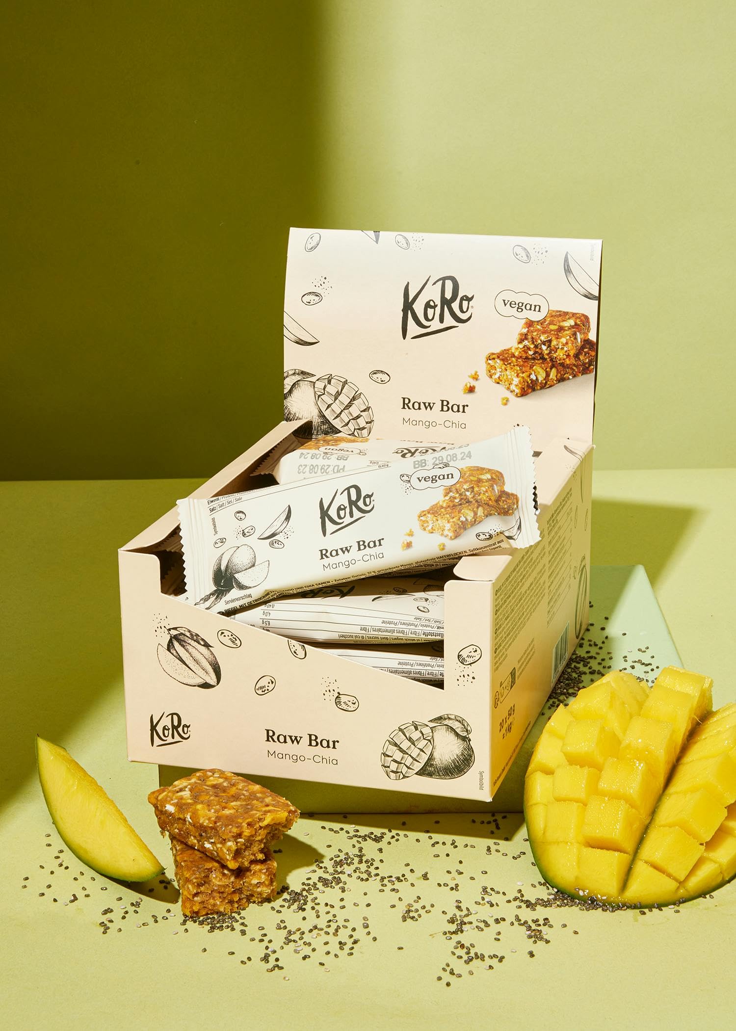 KoRo Raw Bar Mango-Chia 20 x 50 g 27% Mangoanteil Vegan glutenfrei