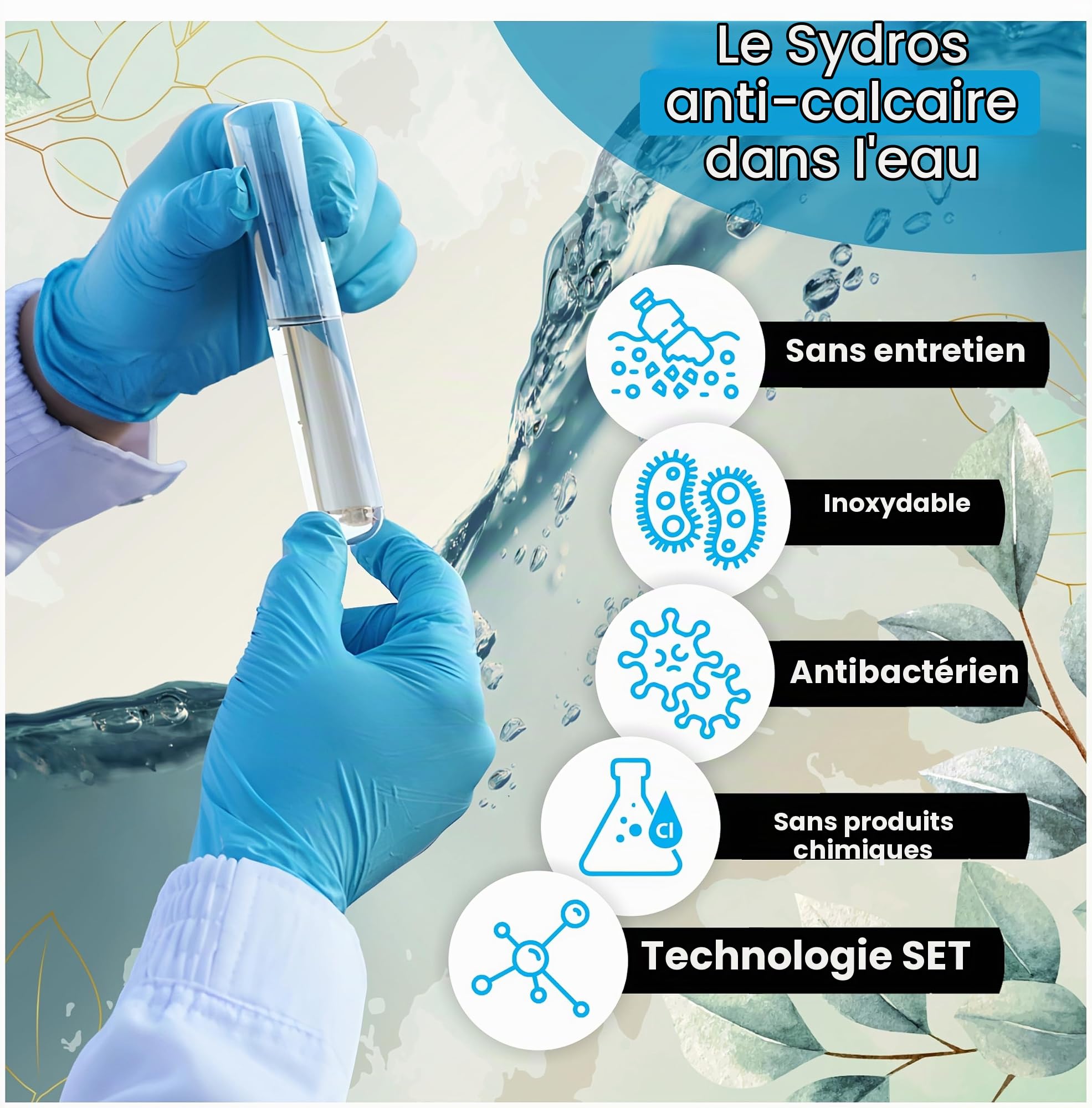 SYDROS Filtre anticalcaire de cuisine - 1,2 cm en acier inoxydable avec kit