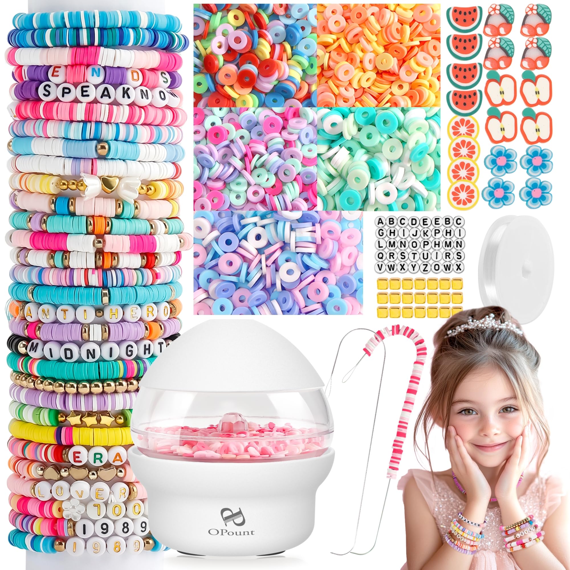 PP OPOUNT Clay Bead Spinner and Seed Pony Bead Spinner,3In1 Electric Bead  Spinner, 1500 PCS Clay Beads Included, Fast Beading Spinner with Beading