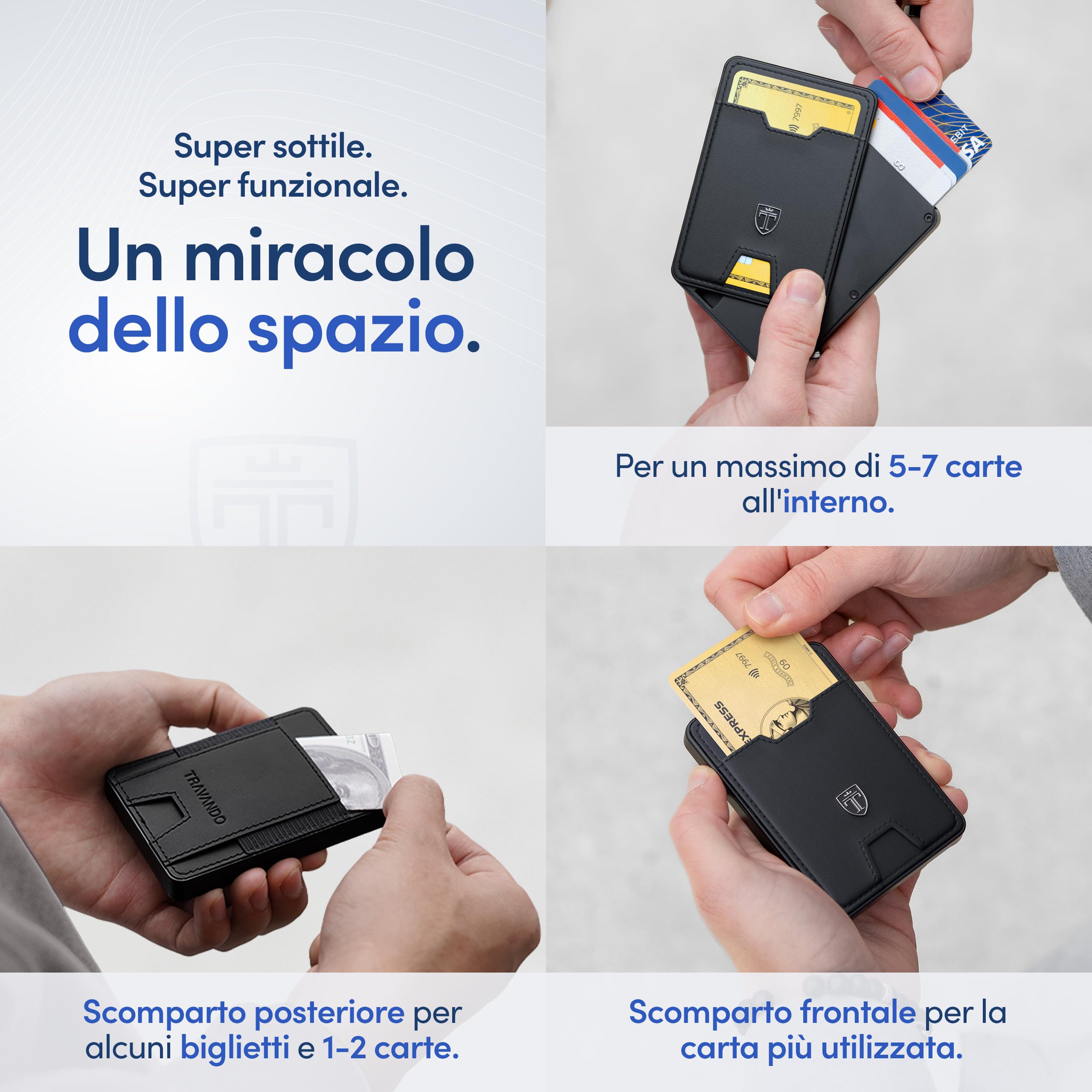 TRAVANDO SWYPE Alluminio Portafoglio Uomo Slim in Vera Pelle - Portacarte Uomo Protezione RFID - Porta Tessere piccolo con Tasca per Contanti - Portafogli Slim Di Credito - Mini Smart Wallet
