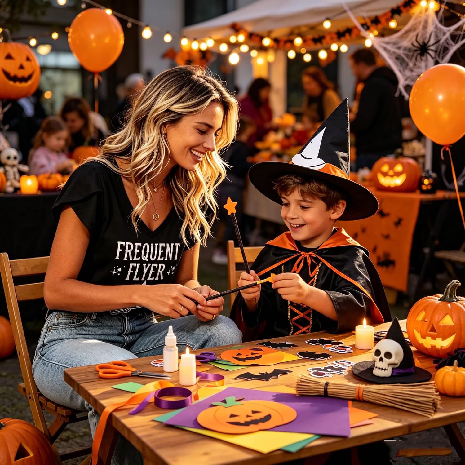 Roshop Halloween Shirt Women V-Neck Petal Sleeve Holiday Tops