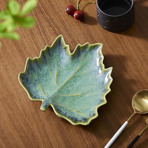 Miniatura 3 de VOMANA Plato de cerámica para joyas, bandeja de cerámica verde, plato de porcelana versátil para baratijas de porcelana, cuenco decorativo para
