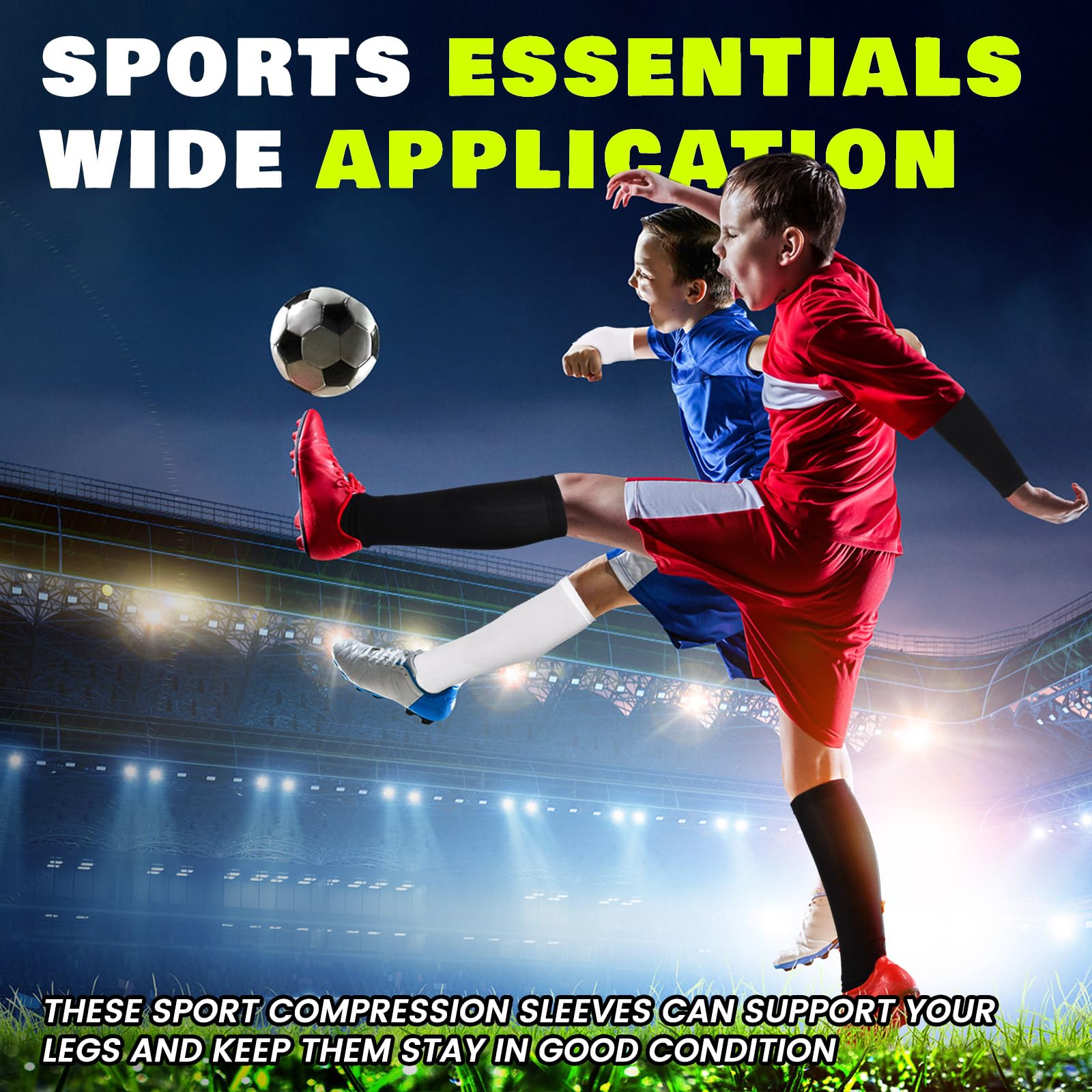 RoundFunny 4 Paar Kompressions-Beinstulpen und Armstulpen für Basketball, Jugendliche, Fußball, Fußball, Sportstulpen für Jungen und Mädchen, Schwarz, Weiß, Einheitsgröße, Schwarz, schwarz, weiß, One