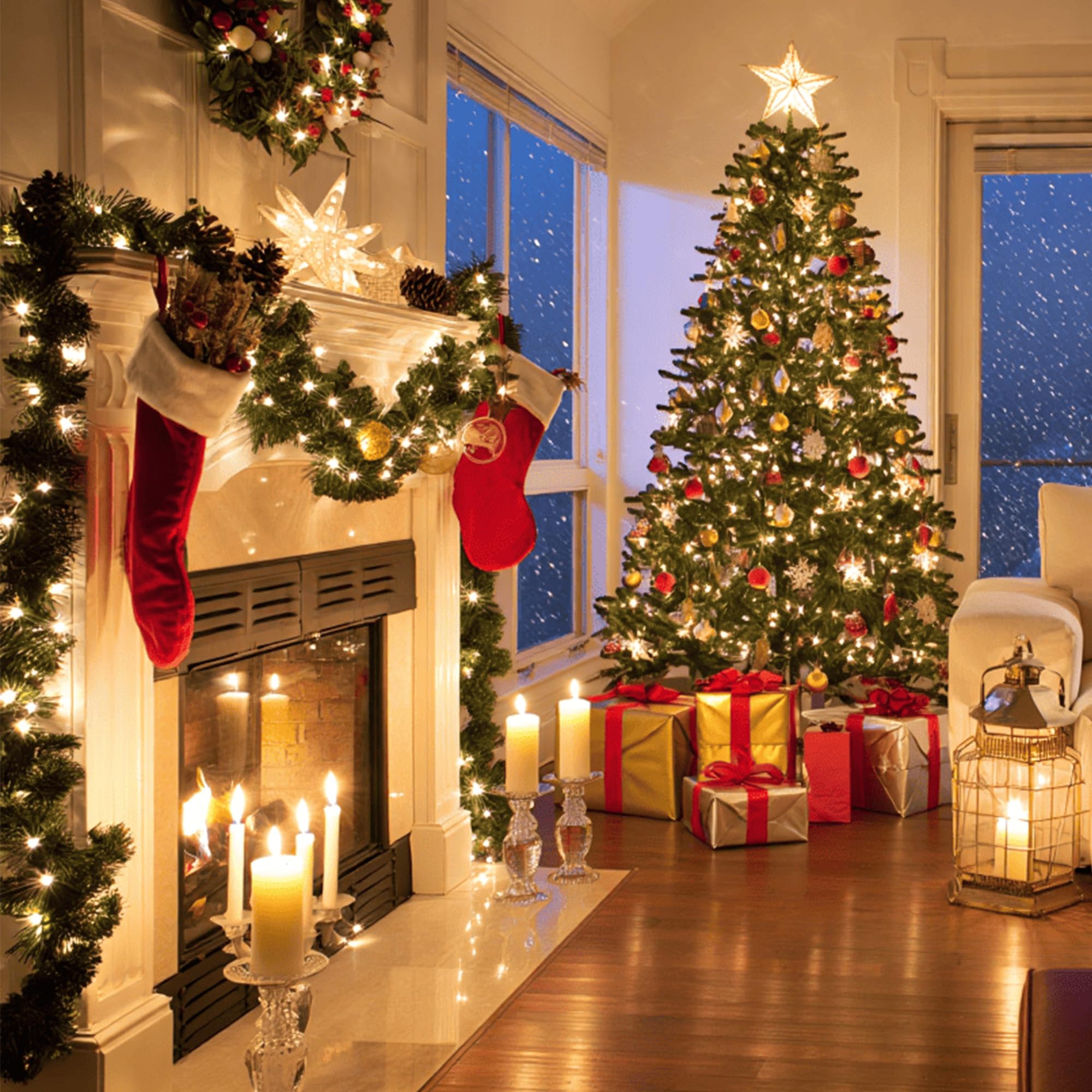 Batteriebetriebene Weihnachtslichter – 4 Stück, insgesamt 20 m, 200 LEDs, warmweiße Weihnachtslichter mit Timer, 8 Modi, wasserdicht, funkelnde Lichter für drinnen und draußen, Weihnachtsbaumkranz