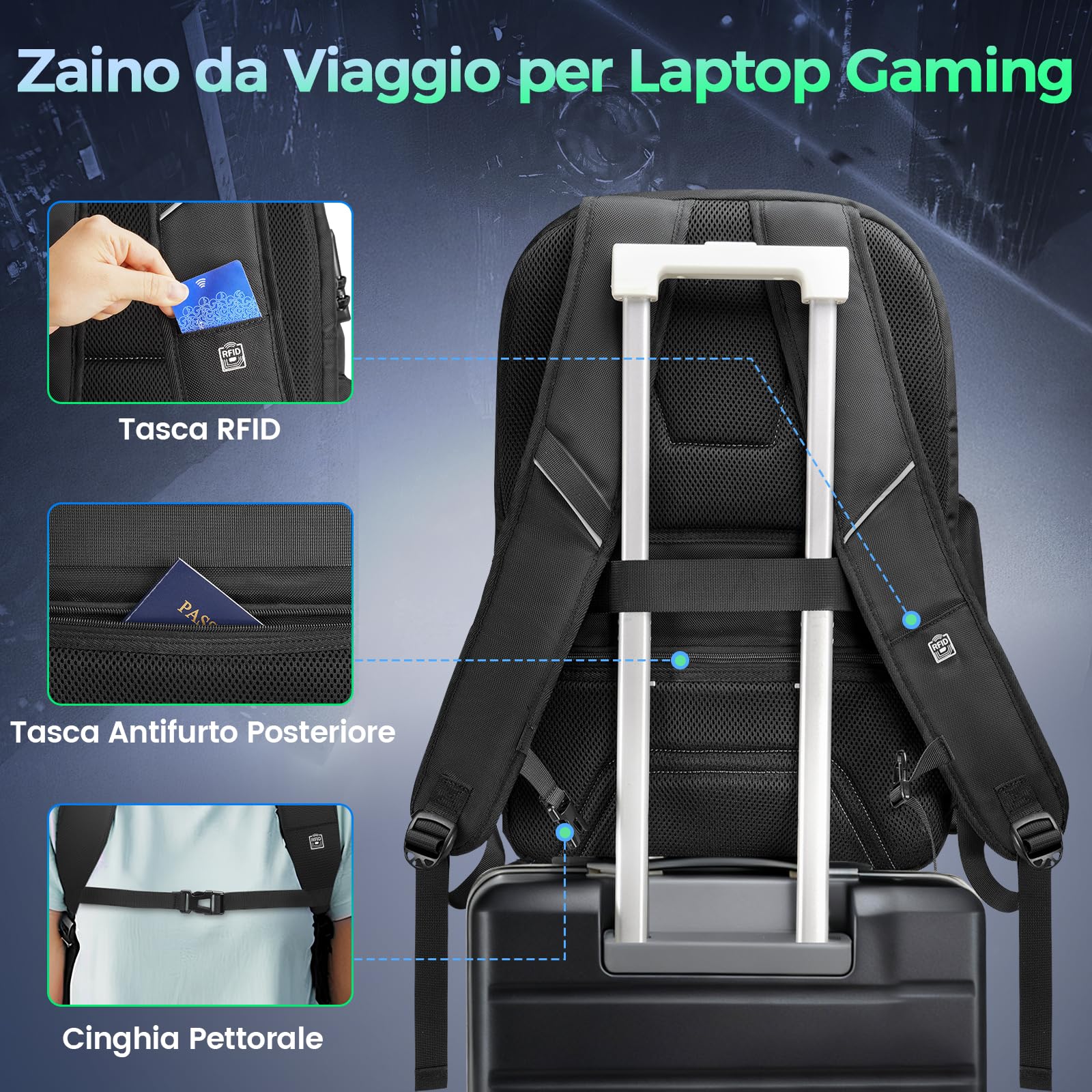 MATEIN Zaino Porta PC 18.4 Pollici, Zaino Uomo Grande per Laptop da Gaming | Grande Zaino Lavoro Uomo 55L, Zaino Impermeabile con Copertura Rimovibile, Business Backpack for Men, per Ufficio, Università