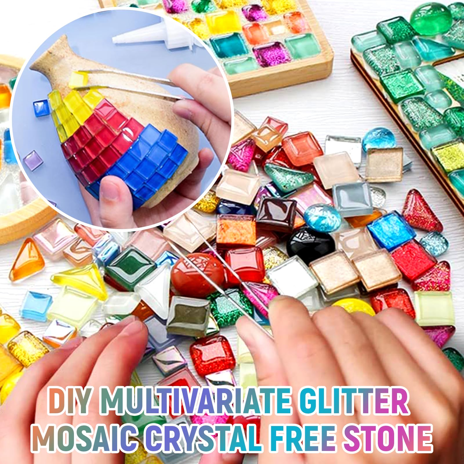 500g Pietre Mosaico In Vetro Colorato Per Fai Da Te - 1000 Pezzi Di Frammenti Lucidi Per Decorazioni Creative - copertina