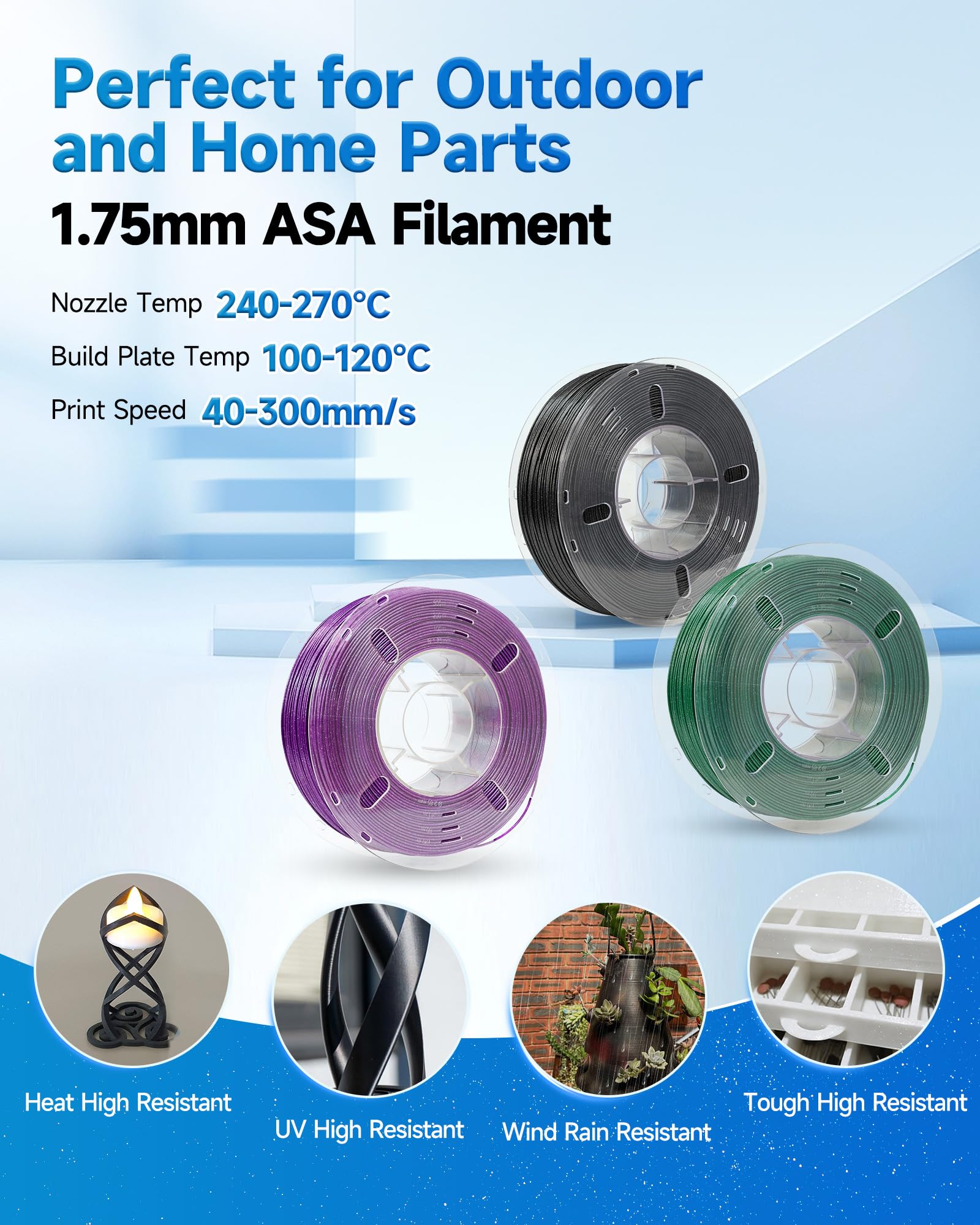 ASA Filamento 1,75 mm Sparkle Purple, filamento per stampante 3D per la stampa di parti funzionali all'aperto, resistente alle intemperie e al calore, 1 kg, viola