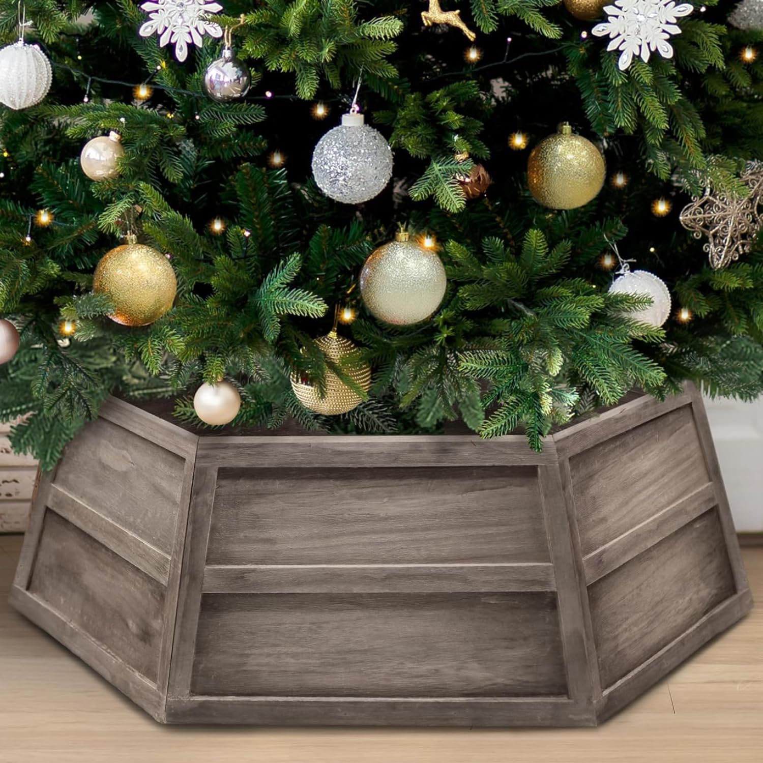 Collar hexagonal de madera Stephan Roberts para un árbol de Navidad a prueba de mascotas