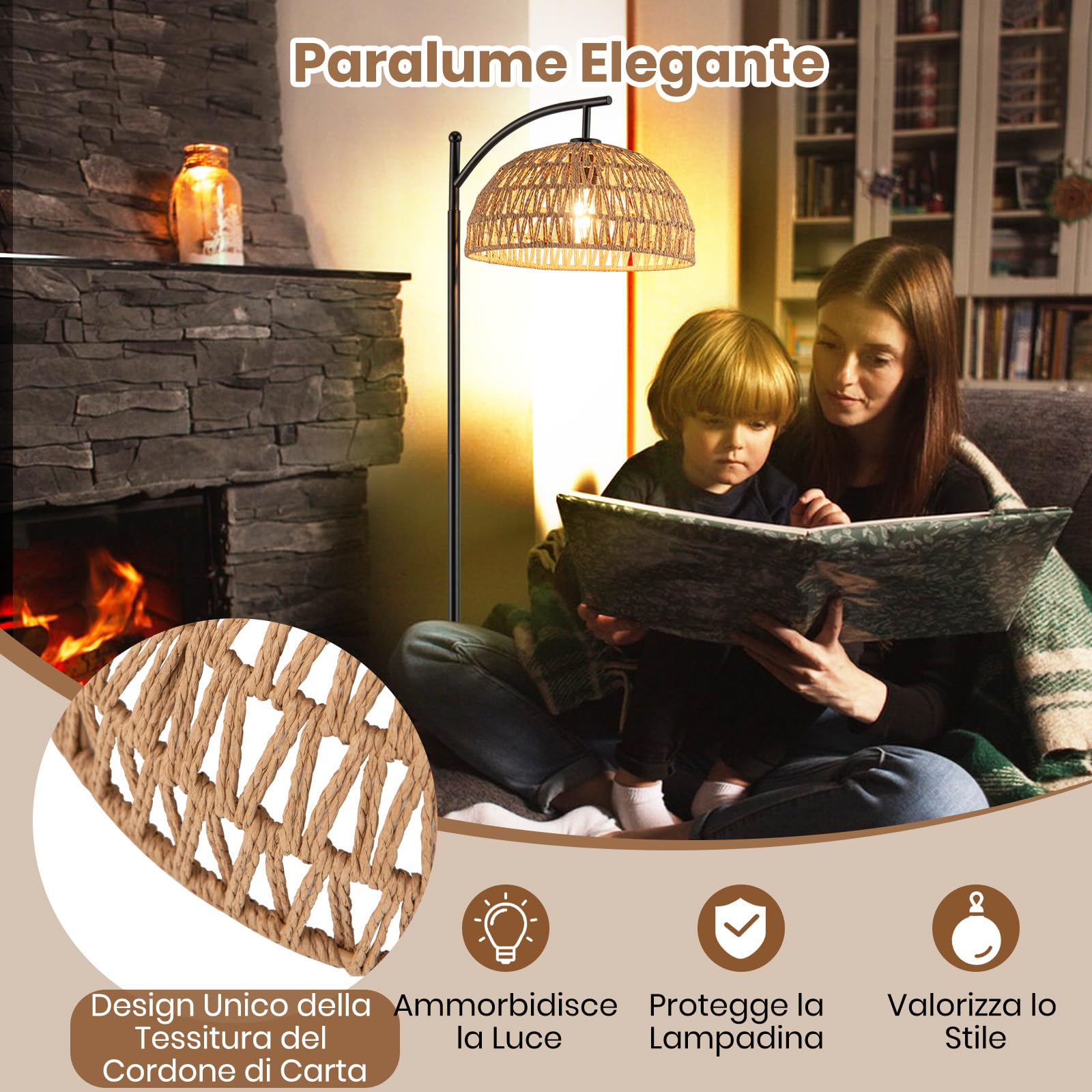 RELAX4LIFE Lampada da Terra per Soggiorno, Lampada Moderna con Paralume a Sospensione, Interruttore a Pedale, per Camera da Letto e Ufficio