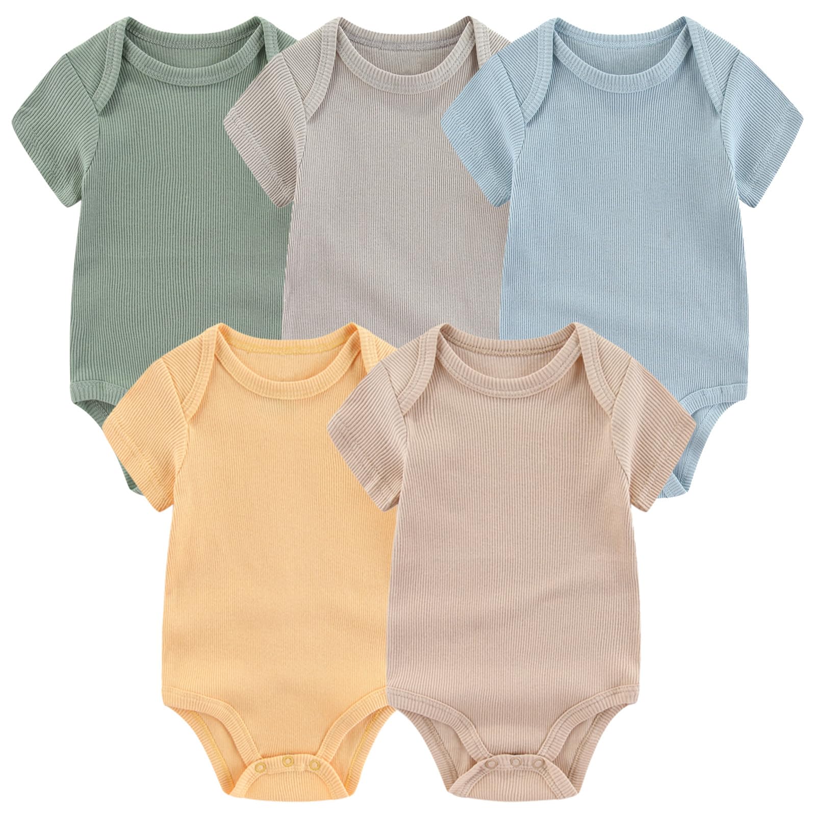 MAMIMAKA Newborn Baby Short Sleeve Bodysuit Cotton One-Piece Baby Clothes 5-Pack, 0-12 Months