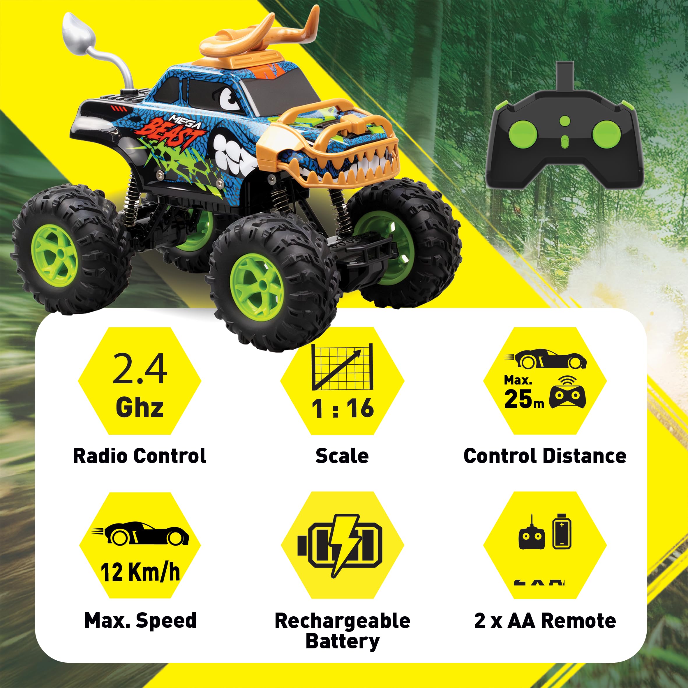 Exost Mega Beast 1:12 RC Monster Truck, Trasforma in Bull/Rhino, 12 km/h