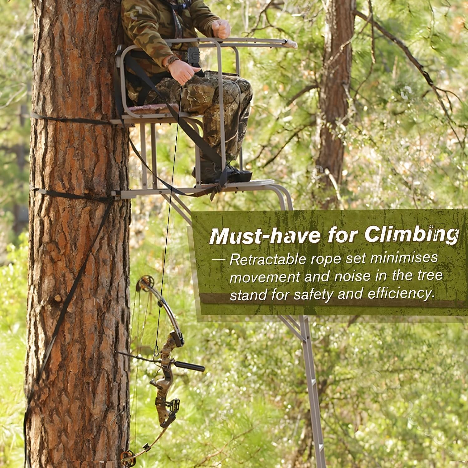 Tomaki Retractable Bow Hoist, 29.5FT Bow & Gear Hoist for Tree Stand, Bow Rope with Crank Handle for Easy Rope Rewinding, Premium Gear Rope, Must Have Accessories for Tree Stand Climbing Safety