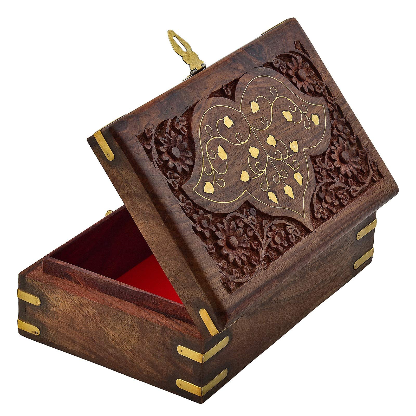 Wooden Designer Handcarved Jewellery Box Jewel Storage Organizer Great Gift Ideas Dimensions: 8 x 5 x 2.2 Inch, Weight - 530 GM
