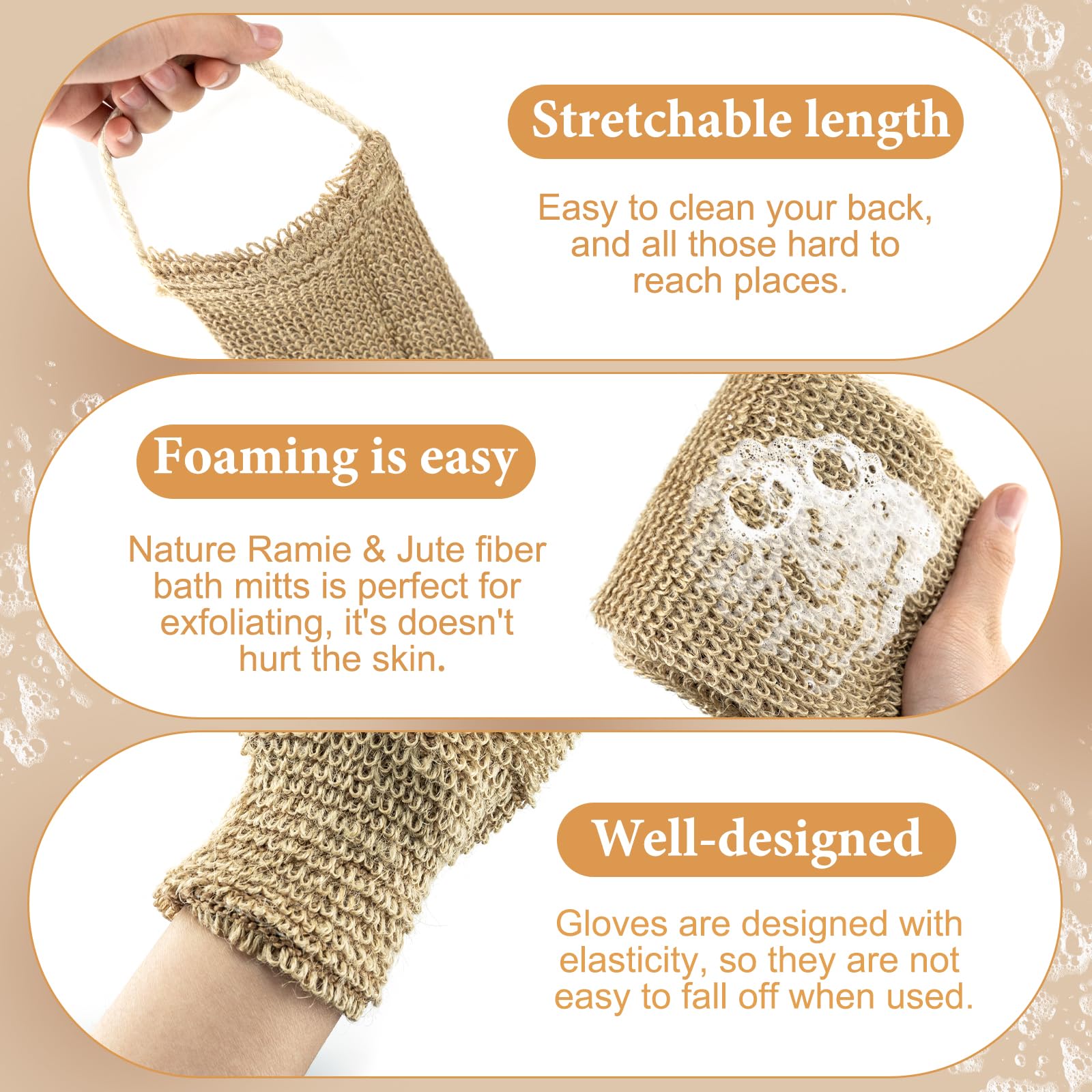 Gant Exfoliant Corps Gant de Crin, Sangle Lave Dos, Sac à Savon Exfoliant en Jute, Lanière Crin Gants Naturel, Accessoires pour le Bain pour Dos Corps Bain Douche Homme Femme