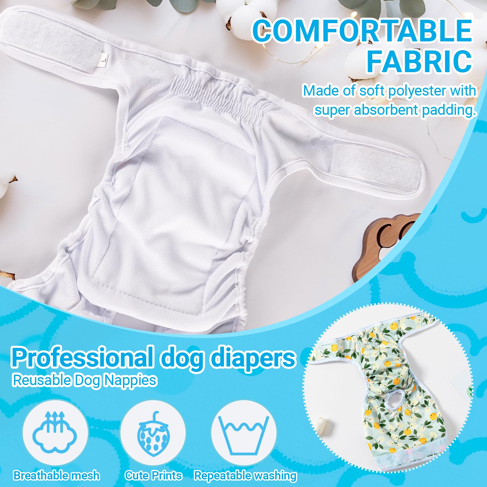 3PCS Dog Nappies Set, Puppy Sanitary Panties, Reusable Female Dog Period Pants, Adjustable Pet Diapers - Image 4