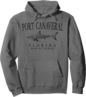 Port Canaveral Florida Shark Vintage Black Art Fishing Pullover Hoodie