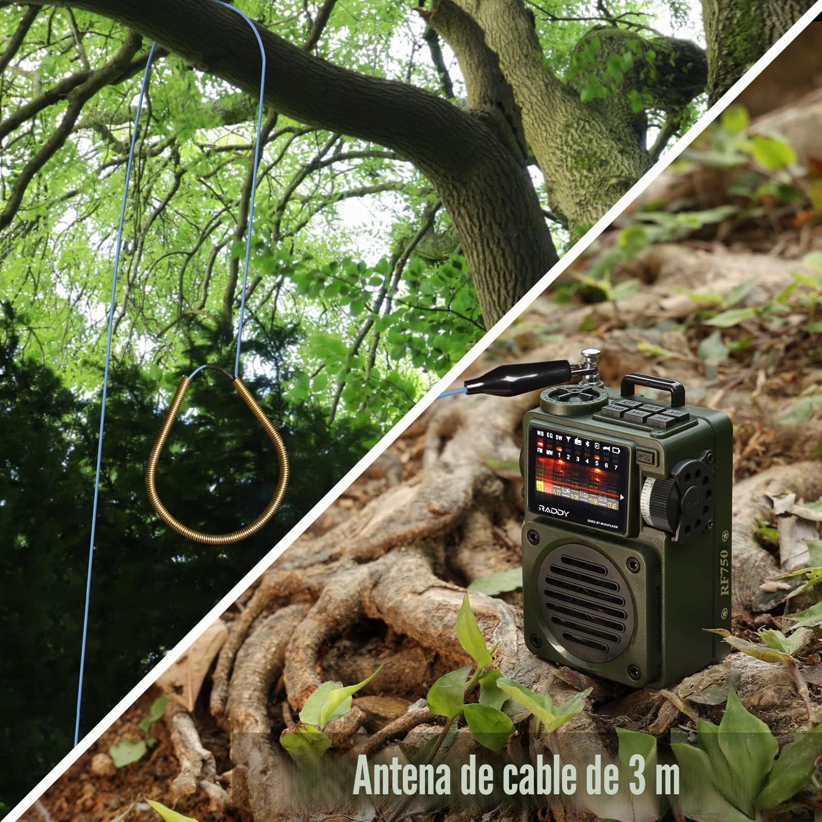 Raddy RF750 Radio Portátil de Onda Corta Pequeña Radio Am/FM/SW Radio Digital Retro Recargable Funciona con Batería con Tarjeta TF Bluetooth Reproductor de Música 6 Modos EQ Antena Externa