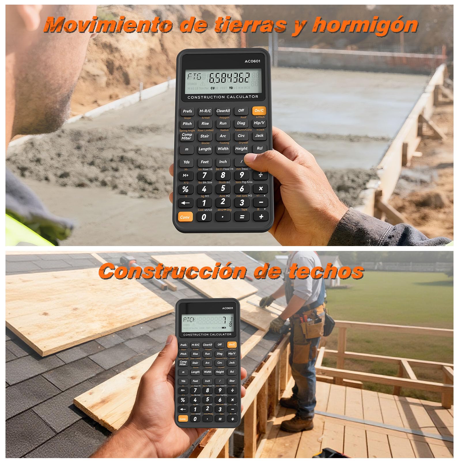 Calculadora de construcción de Escritura Industrial y científica ROATEE calculadora de ingeniería para contratistas, calculadoras de Bolsillo de pies-Pulgadas-fracción de hormigón para (Azul Oscuro)