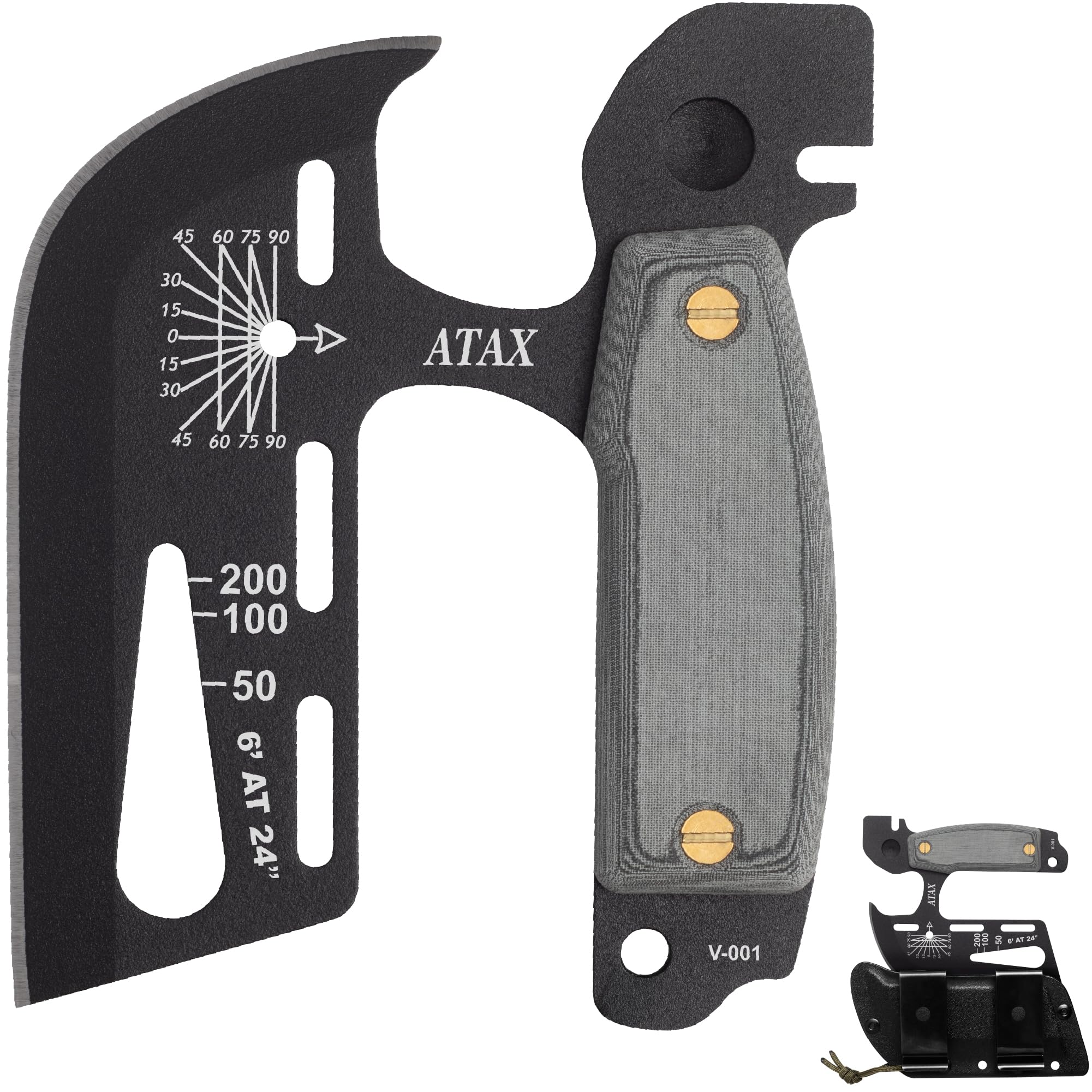 Tops Knives ATAX Tactical Hand Axe with Sheath | Durable Steel Construction • Multi-Tool Survival Hatchet • Camping, Bushcraft, Hunting, Hiking &