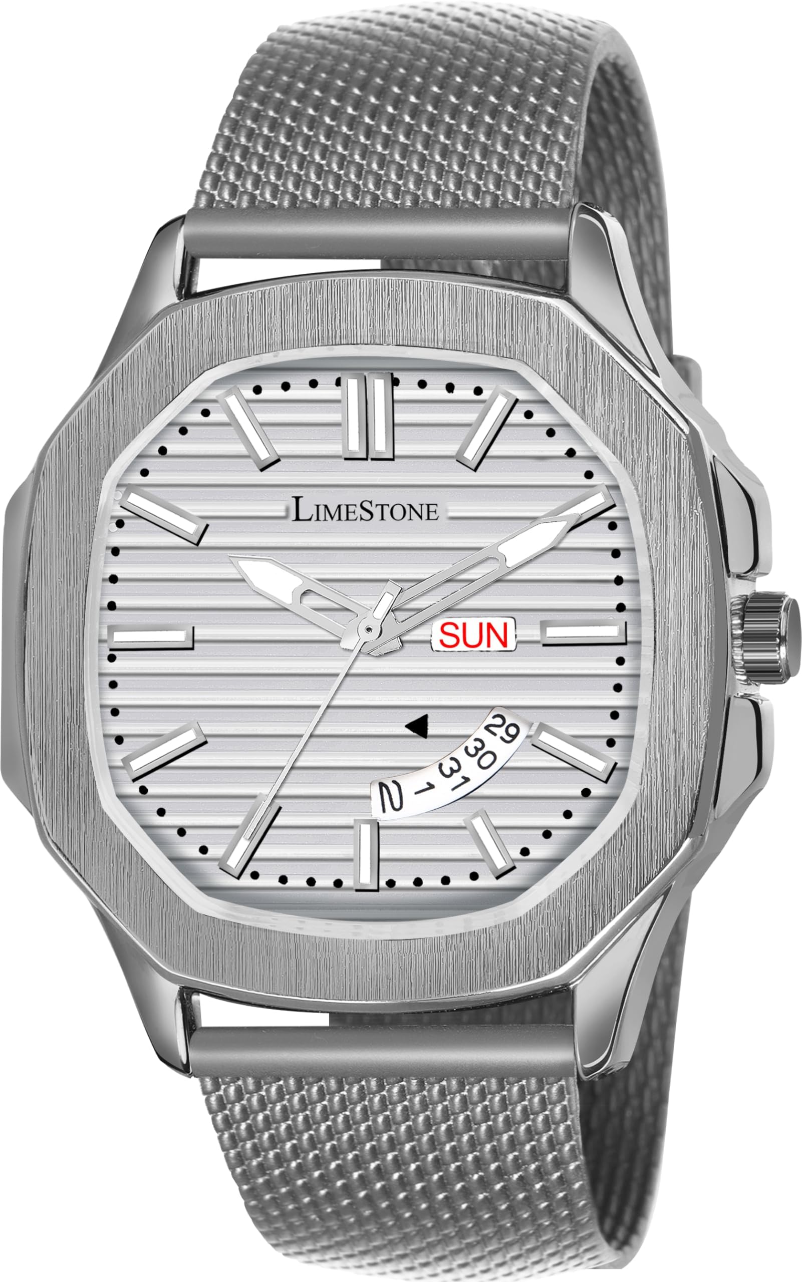 LIMESTONE OTUS 3D Dial The Vintage Day and Date Functioning Boys Quartz Analog Watch - for Men (Grey Silver) (B0CXP8XF75) Amazon Price History, Amazon Price Tracker