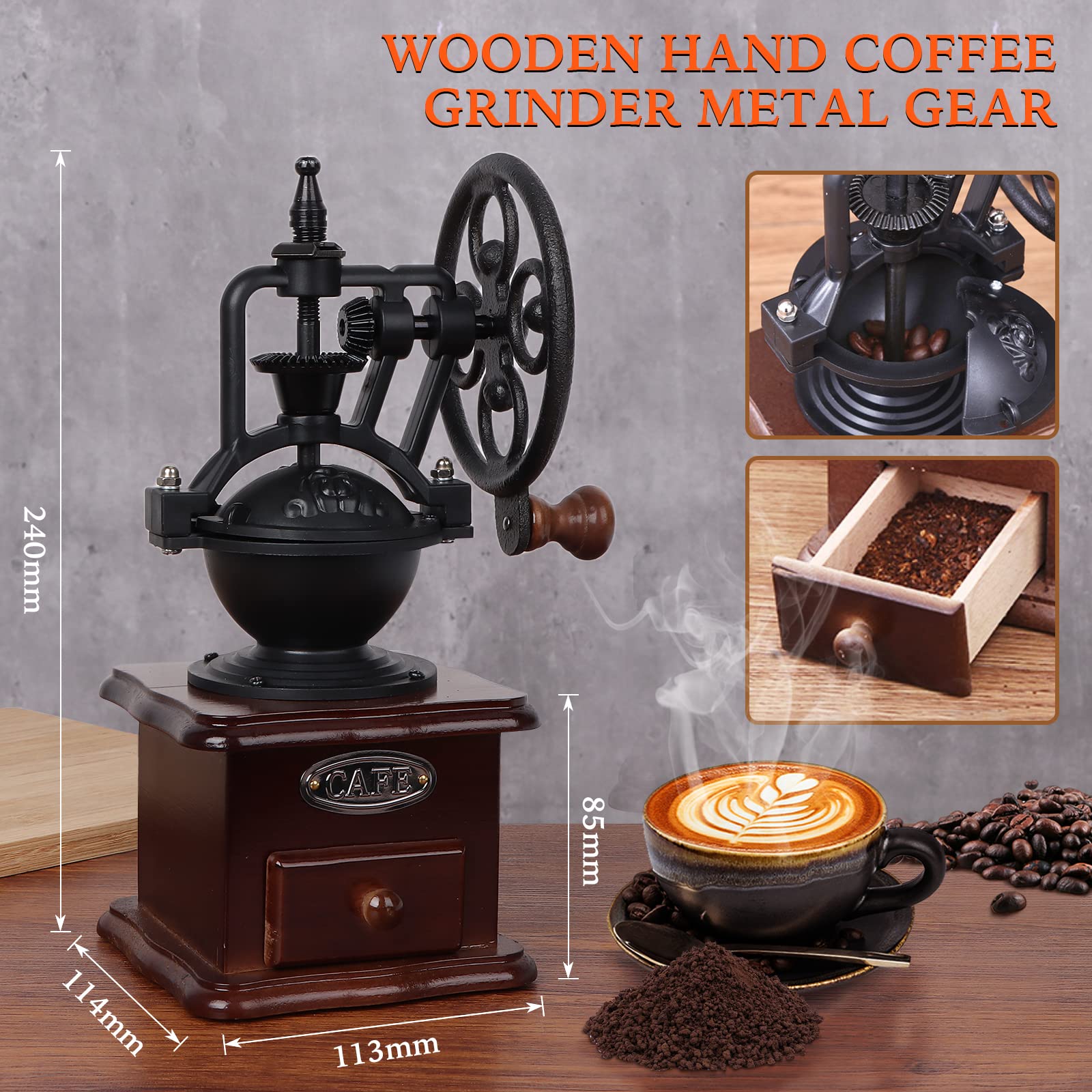 HTRTRR Moulin à Café Manuel Acier Inox – Meules Coniques Réglables | Expresso, Filtre, French Press – Brosse + Pochette Voyage