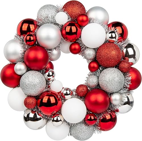 Corona de bola de Navidad de 13 pulgadas, adornos de coronas de Navidad con purpurina gruesa, inastillable, decoración para puerta, pared, mantel y