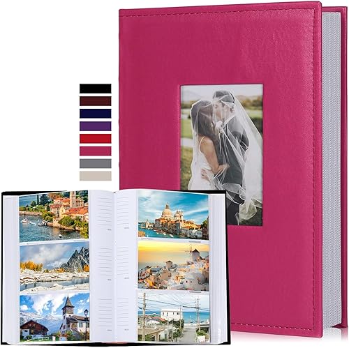 Miniatura 1 de RECUTMS - Álbum de fotos 4x6 con 300 bolsillos, forro de cuero negro de primera calidad, álbum pequeño familiar, para memorias de tu bebé, niño,