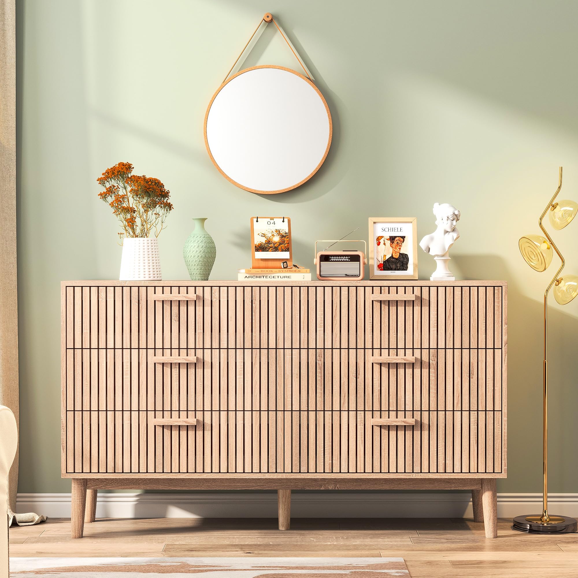 Komoda z 6 szufladami, 100 × 34 × 73 cm, rustykalna komoda, drewniany organizer do przechowywania, komody, do przechowywania ubrań w stylu boho, szafka nocna do salonu, przedpokoju,