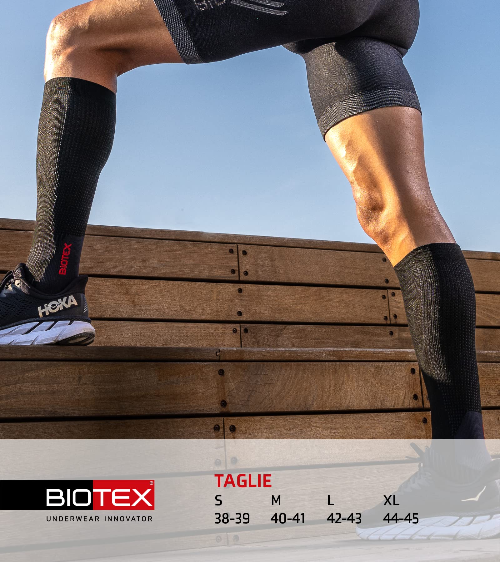 BIOTEX Calza a Compressione 3D Unisex per Ciclismo e Running, Calza Lunga Traspirante, Intimo Tecnico Sportivo