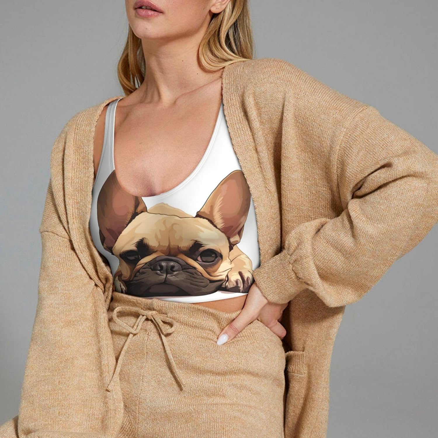 Animal Dog French Bulldog Print High Impact Sports Bras,Longline Sports Bra,Perfect for Yoga,Running and Gym Workouts