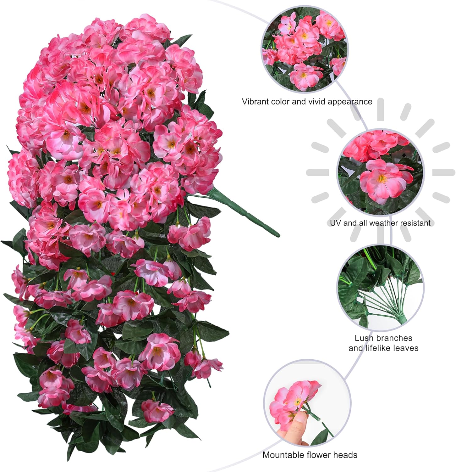 Ivydale Fake Geraniums Artificial Flowers for Outdoors Spring Plants Decor, 2 PCS Red Faux Hanging Flowers Outdoor Realistic Silk Geraniums Vines UV Resistant for Outside Planters Porch Patio Garden - Image 8