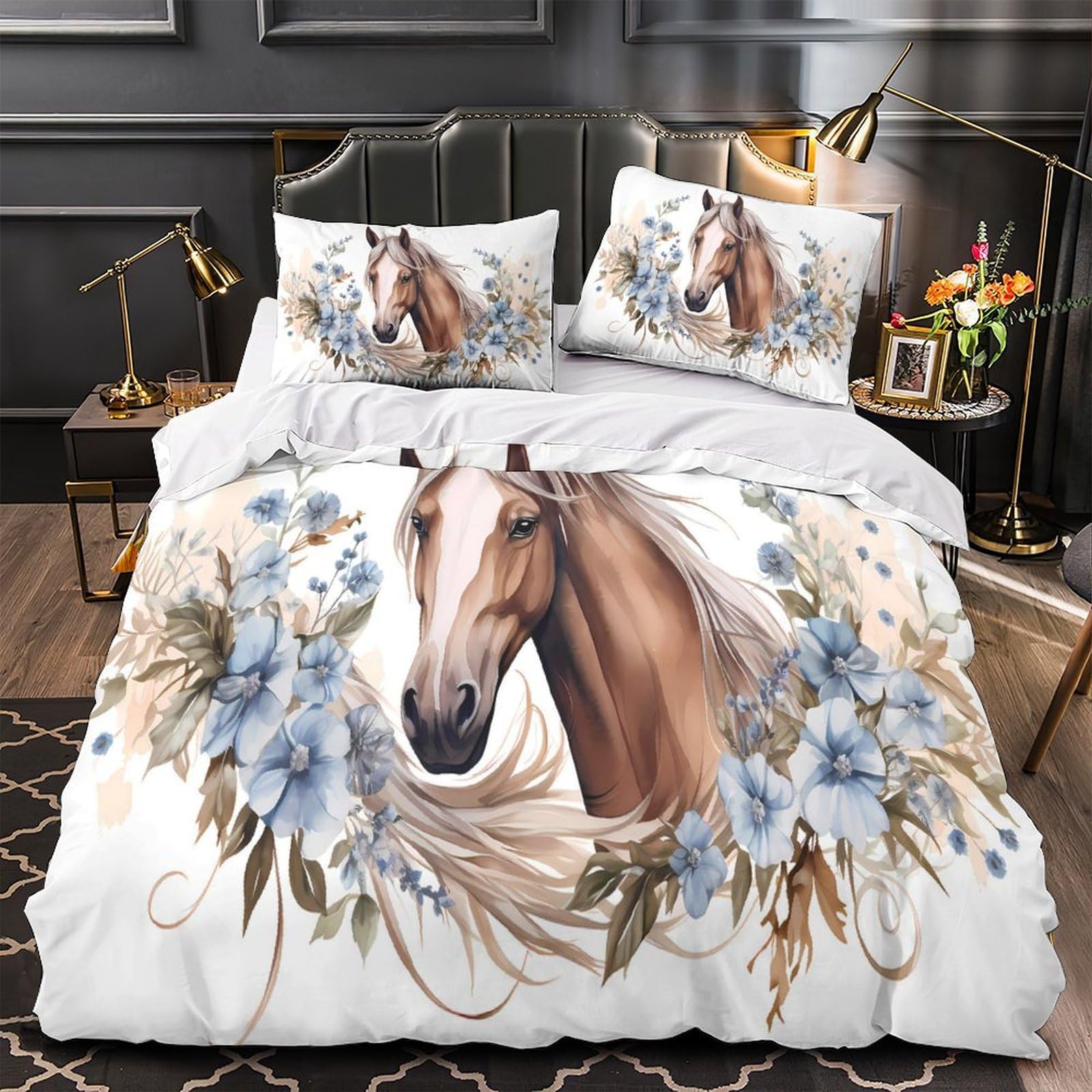 Housse de couette cheval 200x200 parure de lit microfibre 3D ado