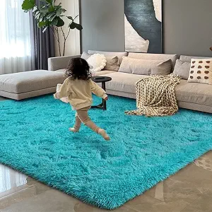 HOMORE Rugs for Living Room 5x8 Fluffy Modern Shag Rugs for Bedroom, Soft Furry Teal Blue Rug for Kids Room, Cute Rugs and Carpets for Nursery Playroom Home Dorm Decor, Turquoise
