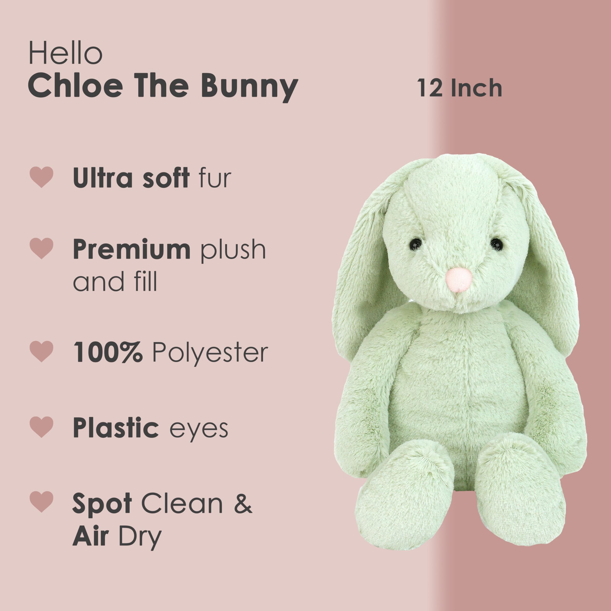 MON AMI Chloe The Bunny 13-Inch Stuffed Rabbit for Boys & Girls, Green, 12 inches - Image 2