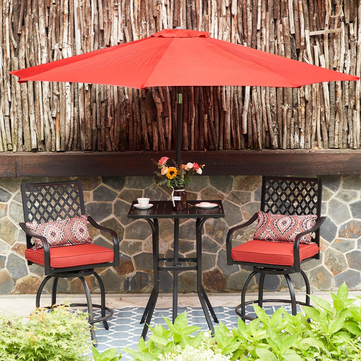 VICLLAX Patio Bar Table Outdoor Metal Bar Height Bistro Table with Umbrella Hole, Black : Patio, Lawn & Garden