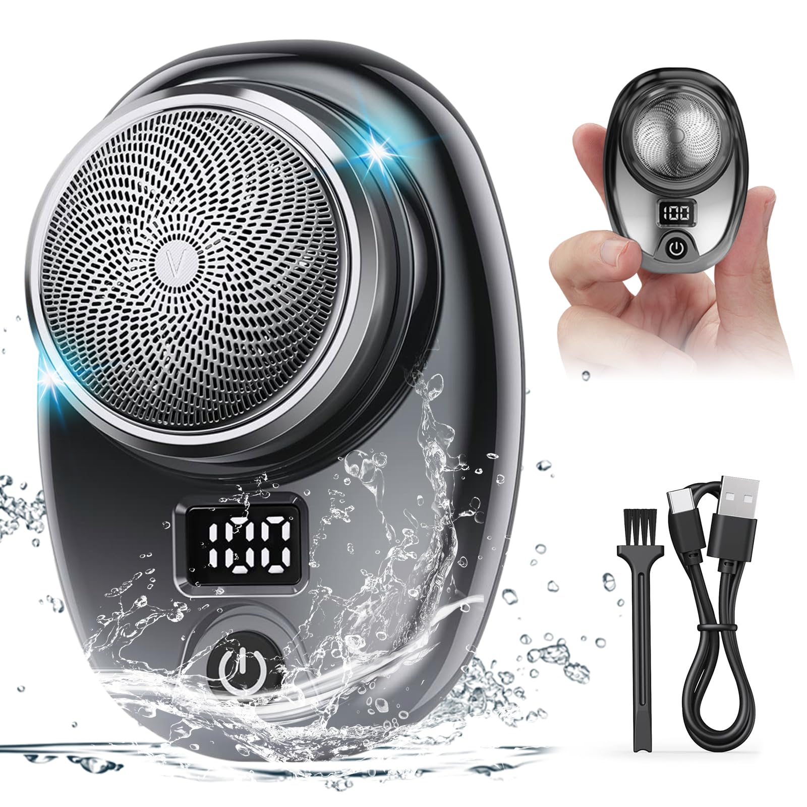 Men's Electric Shaver Pocket Size Mini Rotary Shaver, Fullly Waterproof ...