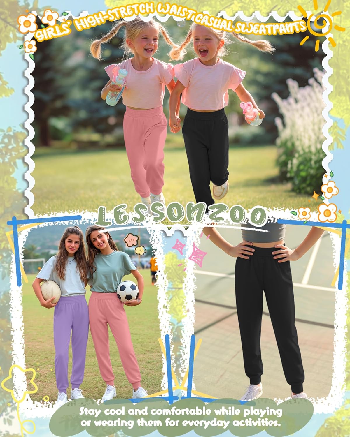 3 Pack Girls Sweatpants Joggers Lightweight Tapered High Elastic Waist Pants Casual Athletic Joggers with Pockets - Image 5