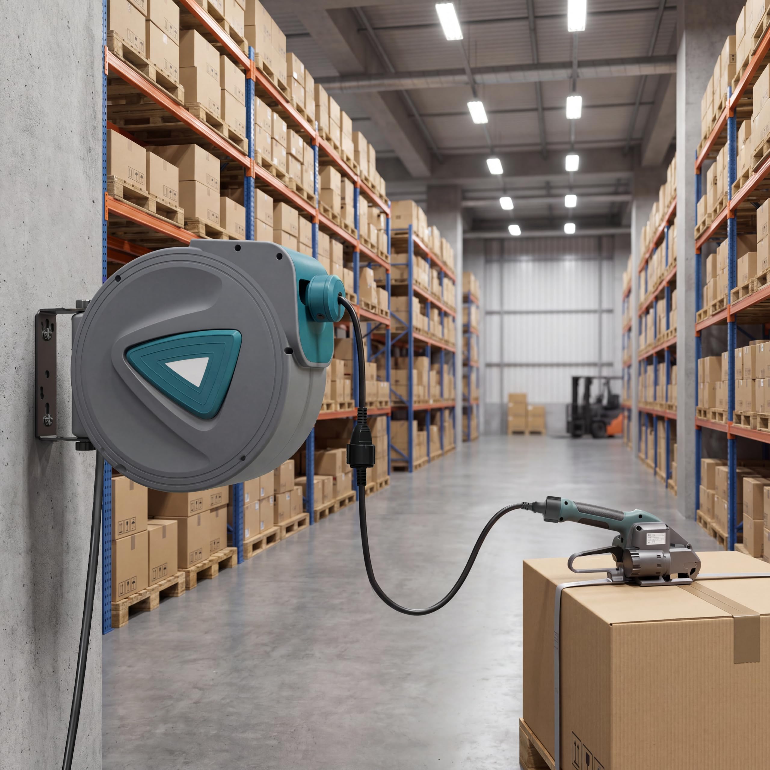 Froadp 20m Carretes de Cable Automáticos, Enrolladores de Cable con Giratorio de 180° Montaje en la Pared, Enrollacables Eléctrico con Protección Contra Sobrecarga incl. Material de Montaje(Azul)